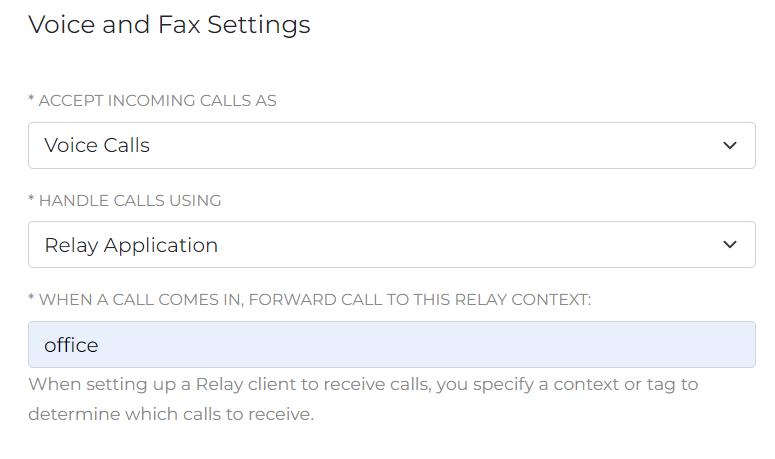the Edit Settings page of a phone number in SignalWire.